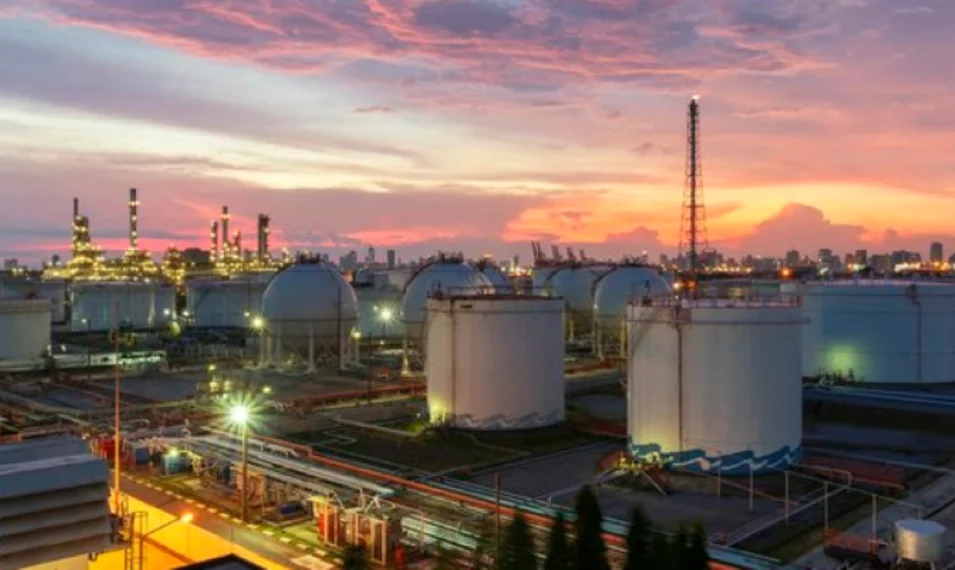 Sunset over a chemical plant
